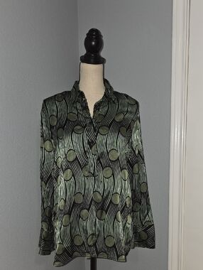 Zara Green and Black Patterned Button-Down Shirt
